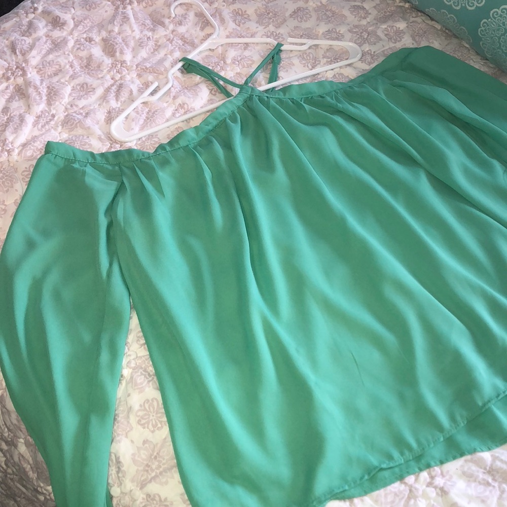 Off the shoulder green top